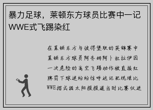 暴力足球,莱顿东方球员比赛中一记WWE式飞踢染红
